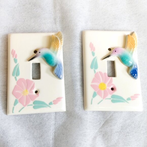 Vintage 80s All Fired Up-Hand Painted Hummingbirds Light Switch Plates-Lot Of 5 - Picture 2 of 12